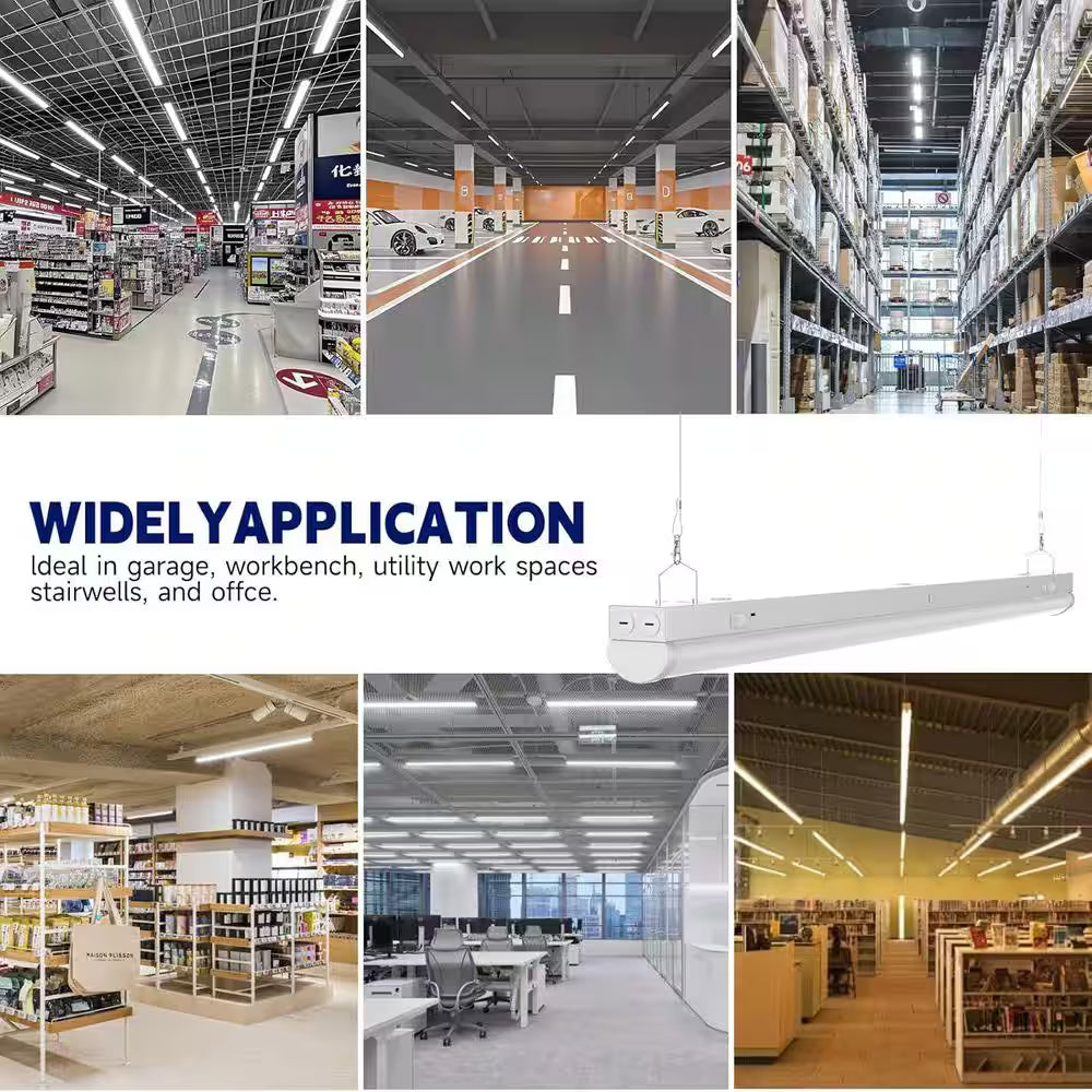 3.38 Ft. White Integrated LED Utility Shop Lights 200-Watt Equivalent Cct/Wattage Selectable,0-10-Volt Dimmable (2-Pack)