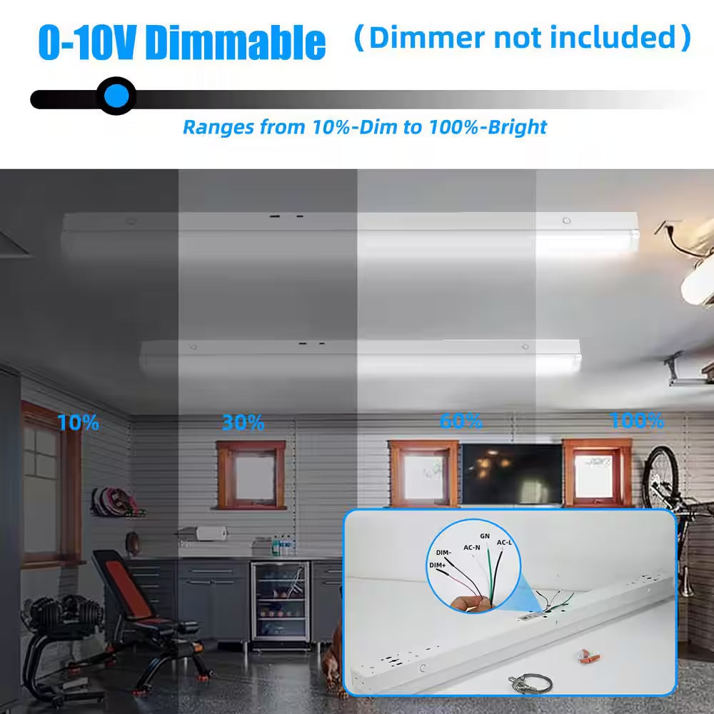 4 Pack 3.38 Ft. Linear Integrated LED White Strip Light Fixture, Cct/Wattage Selectable Hanging Ceiling Light for Garage