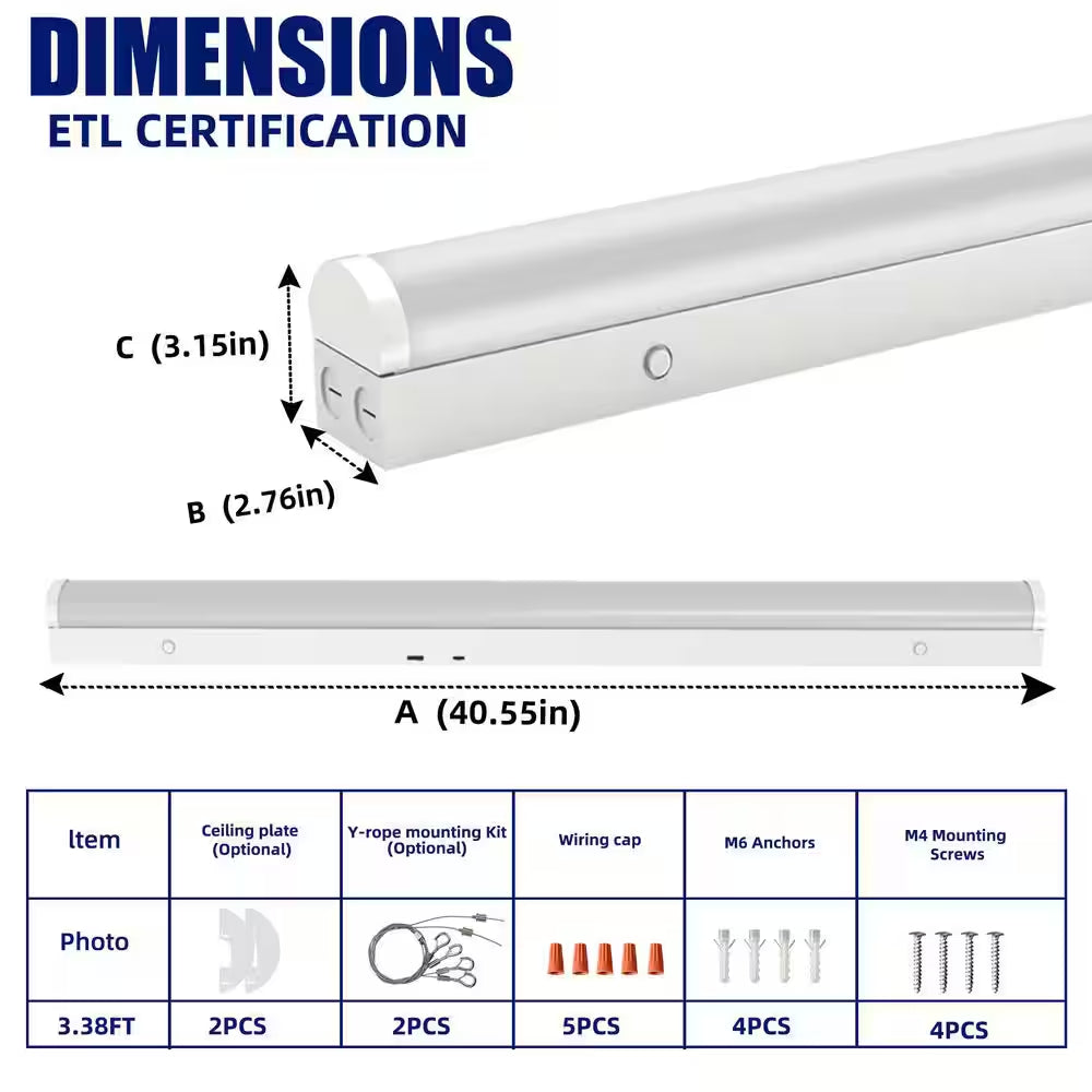 3.38 Ft. White Integrated LED Utility Shop Lights 200-Watt Equivalent Cct/Wattage Selectable,0-10-Volt Dimmable (2-Pack)