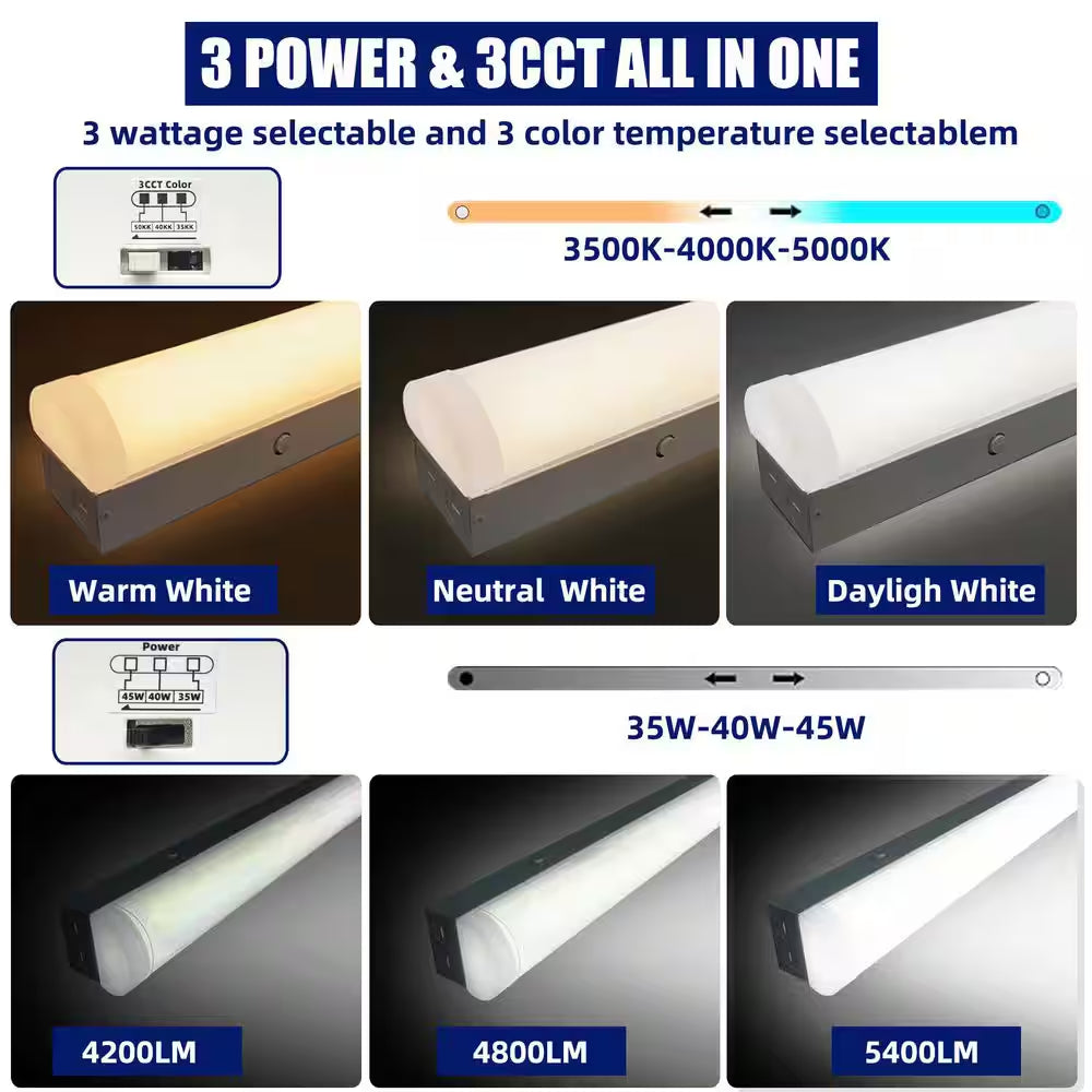 3.38 Ft. White Integrated LED Utility Shop Lights 200-Watt Equivalent Cct/Wattage Selectable,0-10-Volt Dimmable (2-Pack)