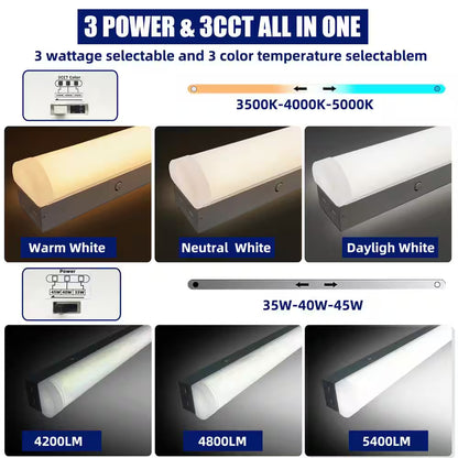 3.38 Ft. White Integrated LED Utility Shop Lights 200-Watt Equivalent Cct/Wattage Selectable,0-10-Volt Dimmable (2-Pack)