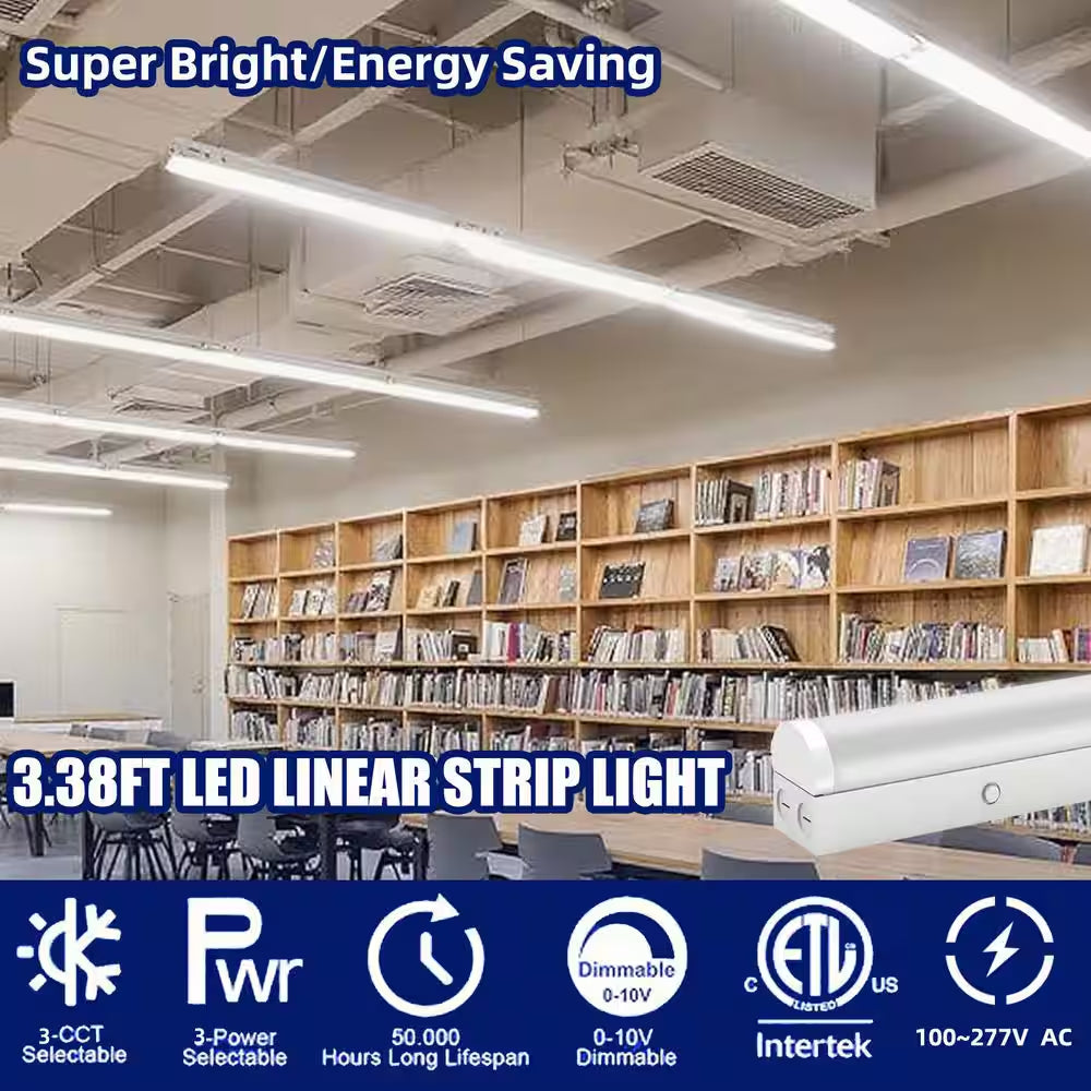 3.38 Ft. White Integrated LED Utility Shop Lights 200-Watt Equivalent Cct/Wattage Selectable,0-10-Volt Dimmable (2-Pack)