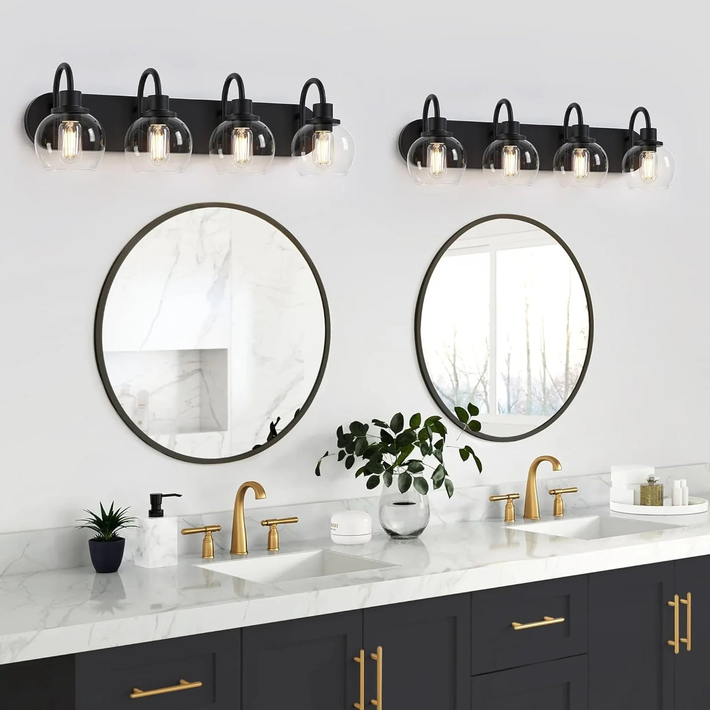 Matte Black Bathroom Light Fixtures Vanity Light for Bathroom 4 Lights Modern Wall Light Fixtures over Mirror with Clear Glass Shade