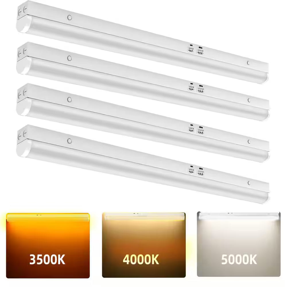 4 Pack 3.38 Ft. Linear Integrated LED White Strip Light Fixture, Cct/Wattage Selectable Hanging Ceiling Light for Garage