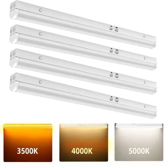 4 Pack 3.38 Ft. Linear Integrated LED White Strip Light Fixture, Cct/Wattage Selectable Hanging Ceiling Light for Garage