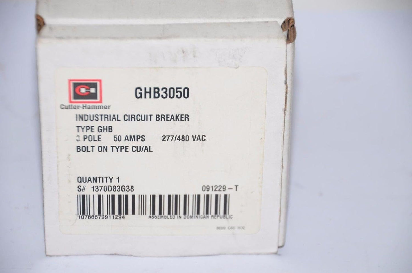 EATON GHB3050 Bolt-On Circuit Breaker, GHB Frame, 270/480V, 3-Pole, 50-Amp