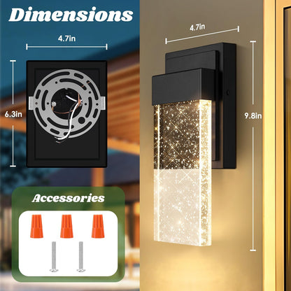 Beslowe Outdoor Wall Light Fixtures with Crystal Bubble Glass, Waterproof Ext...