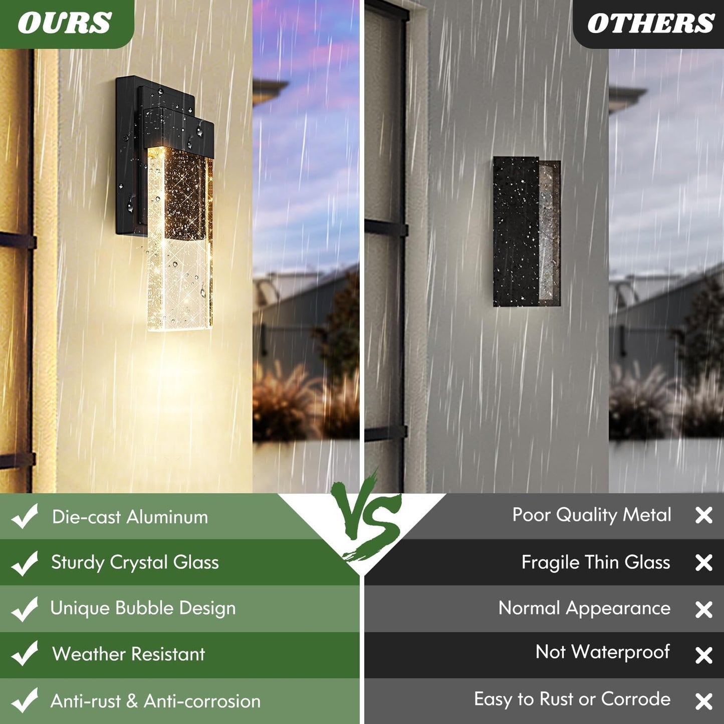 Beslowe Outdoor Wall Light Fixtures with Crystal Bubble Glass, Waterproof Ext...