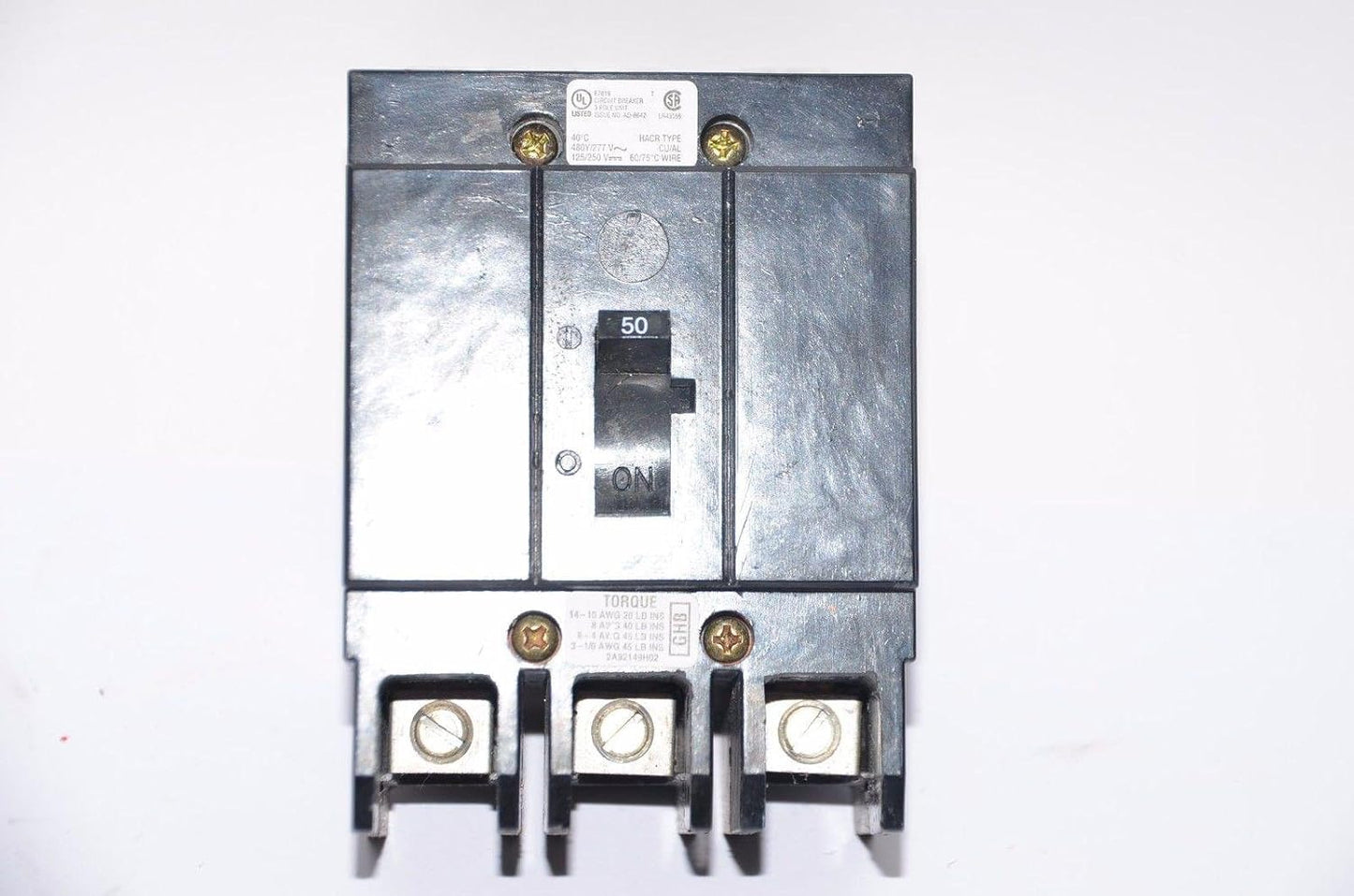 EATON GHB3050 Bolt-On Circuit Breaker, GHB Frame, 270/480V, 3-Pole, 50-Amp