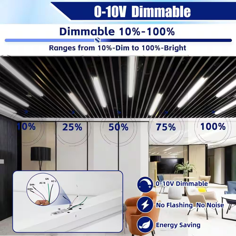 3.38 Ft. White Integrated LED Utility Shop Lights 200-Watt Equivalent Cct/Wattage Selectable,0-10-Volt Dimmable (2-Pack)