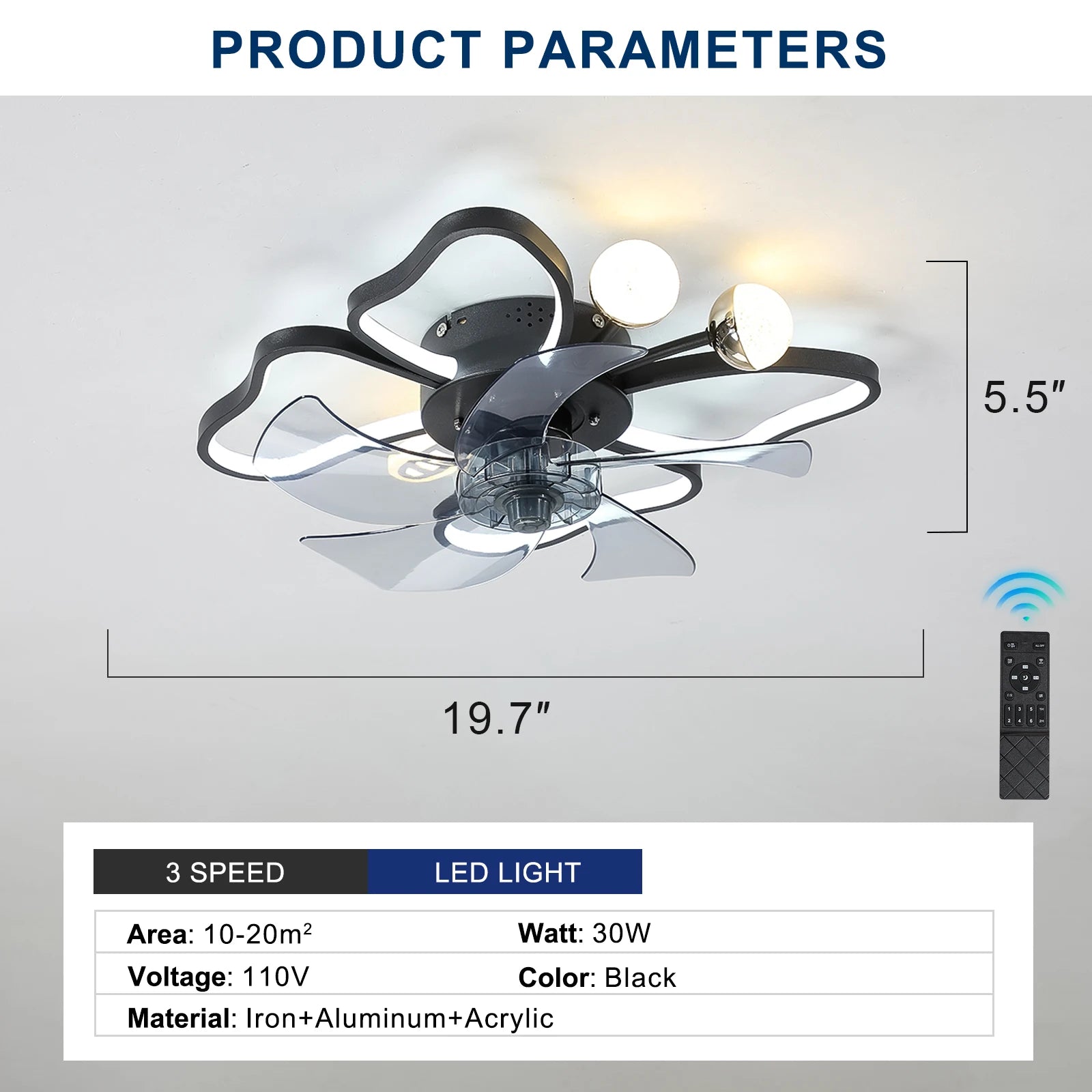 20" Ceiling Fan with Lights, butterfly Ceiling Fans Dimmable Low Profile Ceiling Fan With Light for Living Room Bedroom
