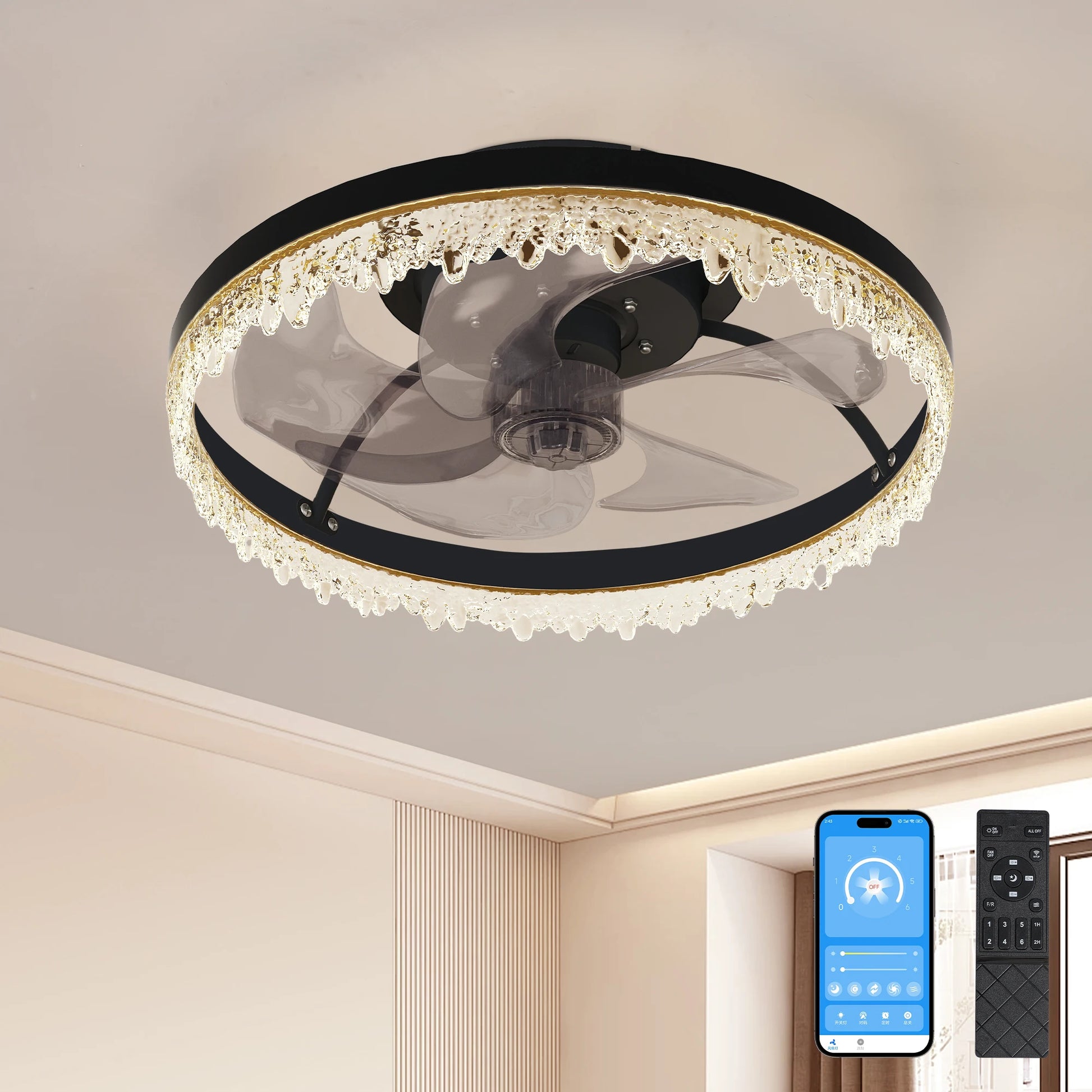16" 20"24" Ceiling Fan LED Light Flush Mount Modern Fixture Kit With Remote APP Control