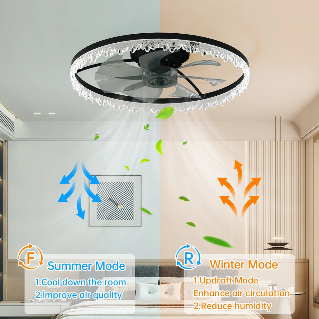 16" 20"24" Ceiling Fan LED Light Flush Mount Modern Fixture Kit With Remote APP Control