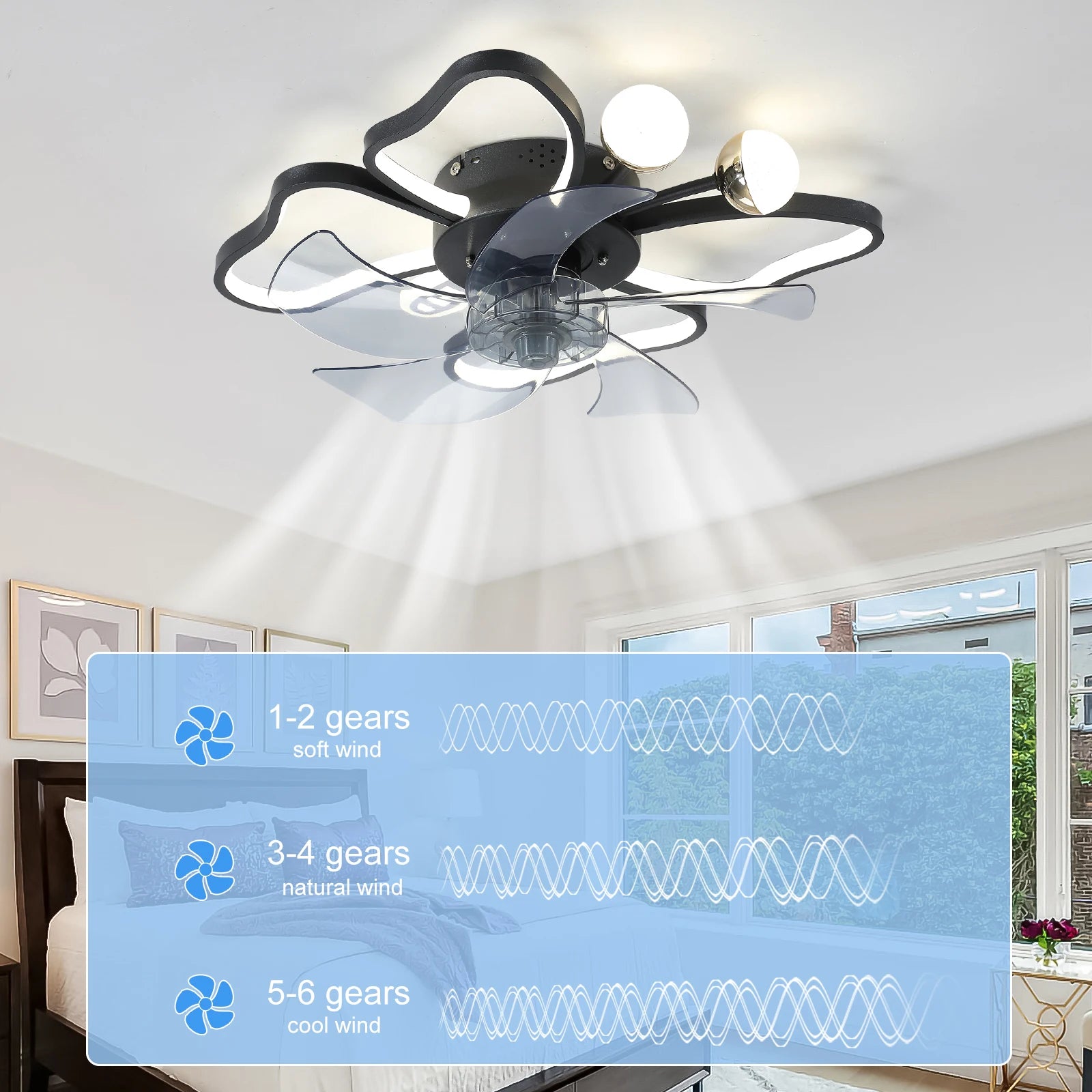 20" Ceiling Fan with Lights, butterfly Ceiling Fans Dimmable Low Profile Ceiling Fan With Light for Living Room Bedroom