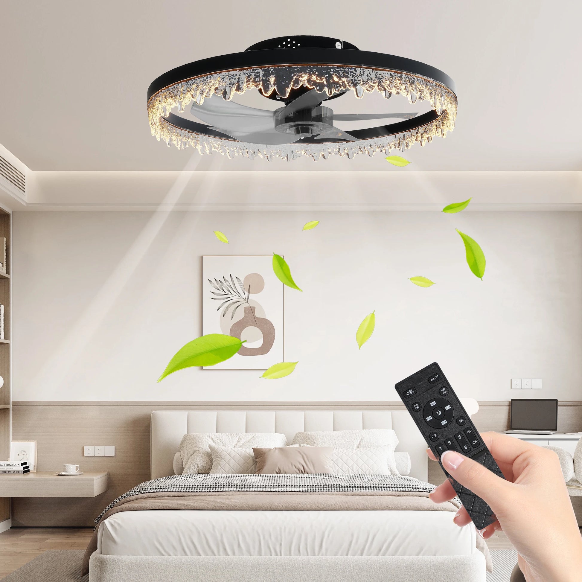 16" 20"24" Ceiling Fan LED Light Flush Mount Modern Fixture Kit With Remote APP Control