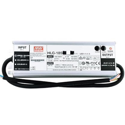 Mean Well HLG 185W 42V 4.4A LED Driver， HLG-185H-42A Switching Power Supply Converter Transformer with IP65, PFC Function, Metal Case, Constant Voltage/Current