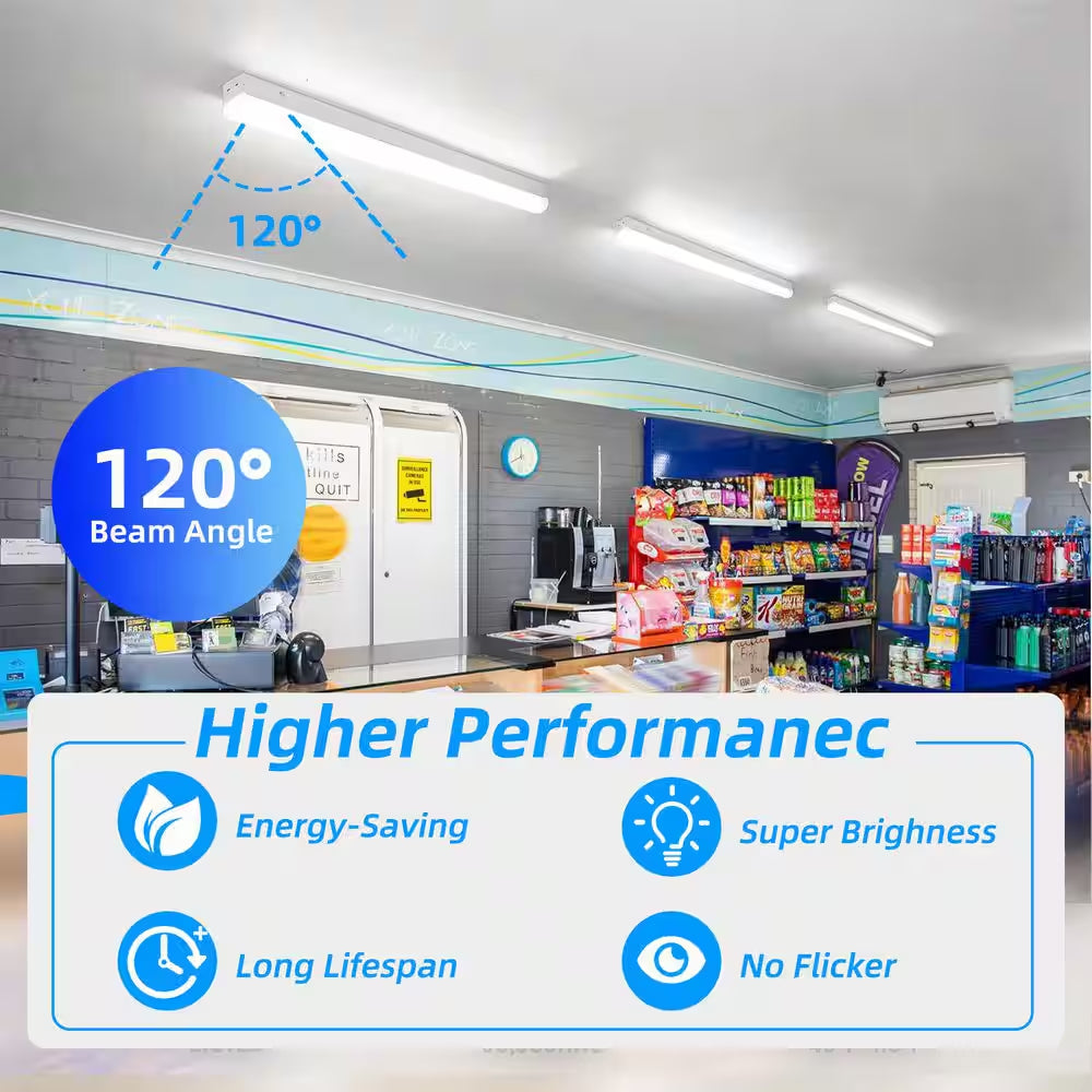 4 Pack 3.38 Ft. Linear Integrated LED White Strip Light Fixture, Cct/Wattage Selectable Hanging Ceiling Light for Garage