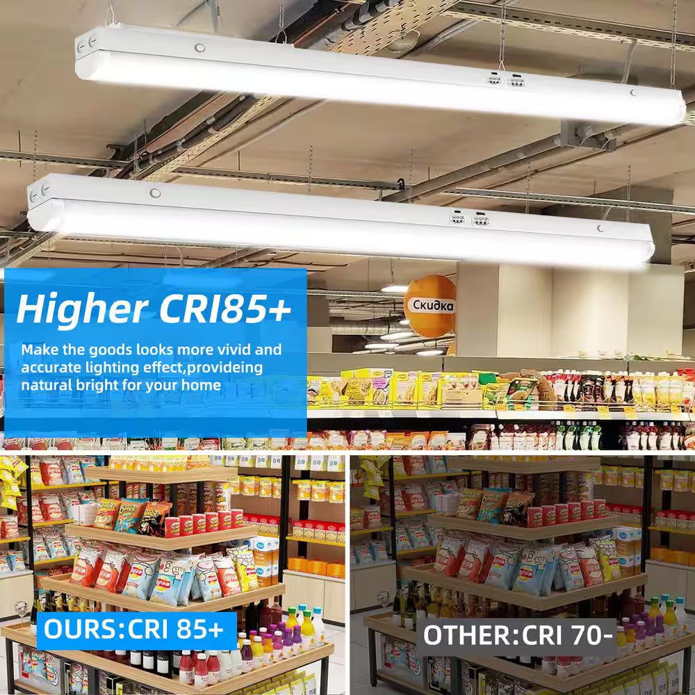 4 Pack 3.38 Ft. Linear Integrated LED White Strip Light Fixture, Cct/Wattage Selectable Hanging Ceiling Light for Garage