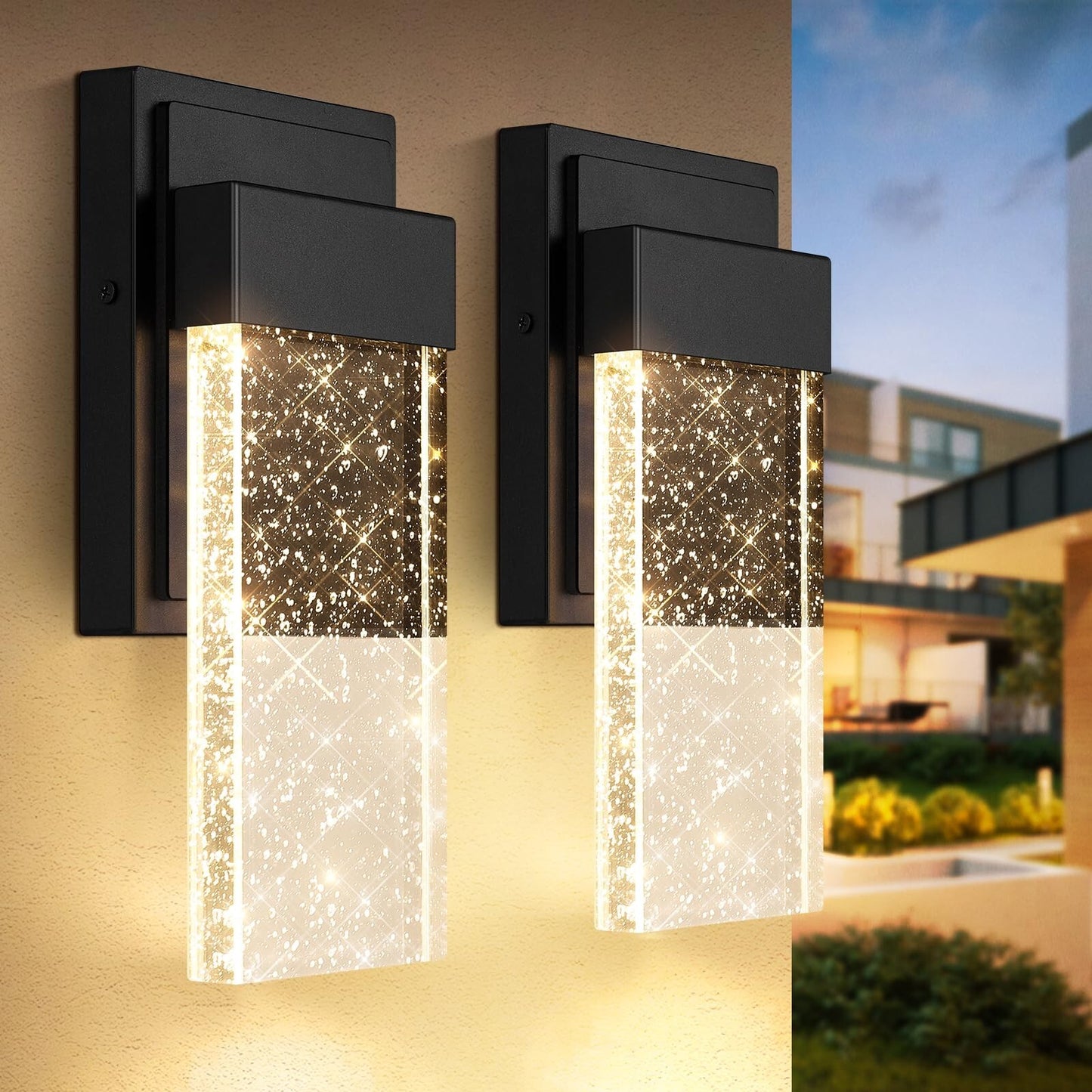 Beslowe Outdoor Wall Light Fixtures with Crystal Bubble Glass, Waterproof Ext...