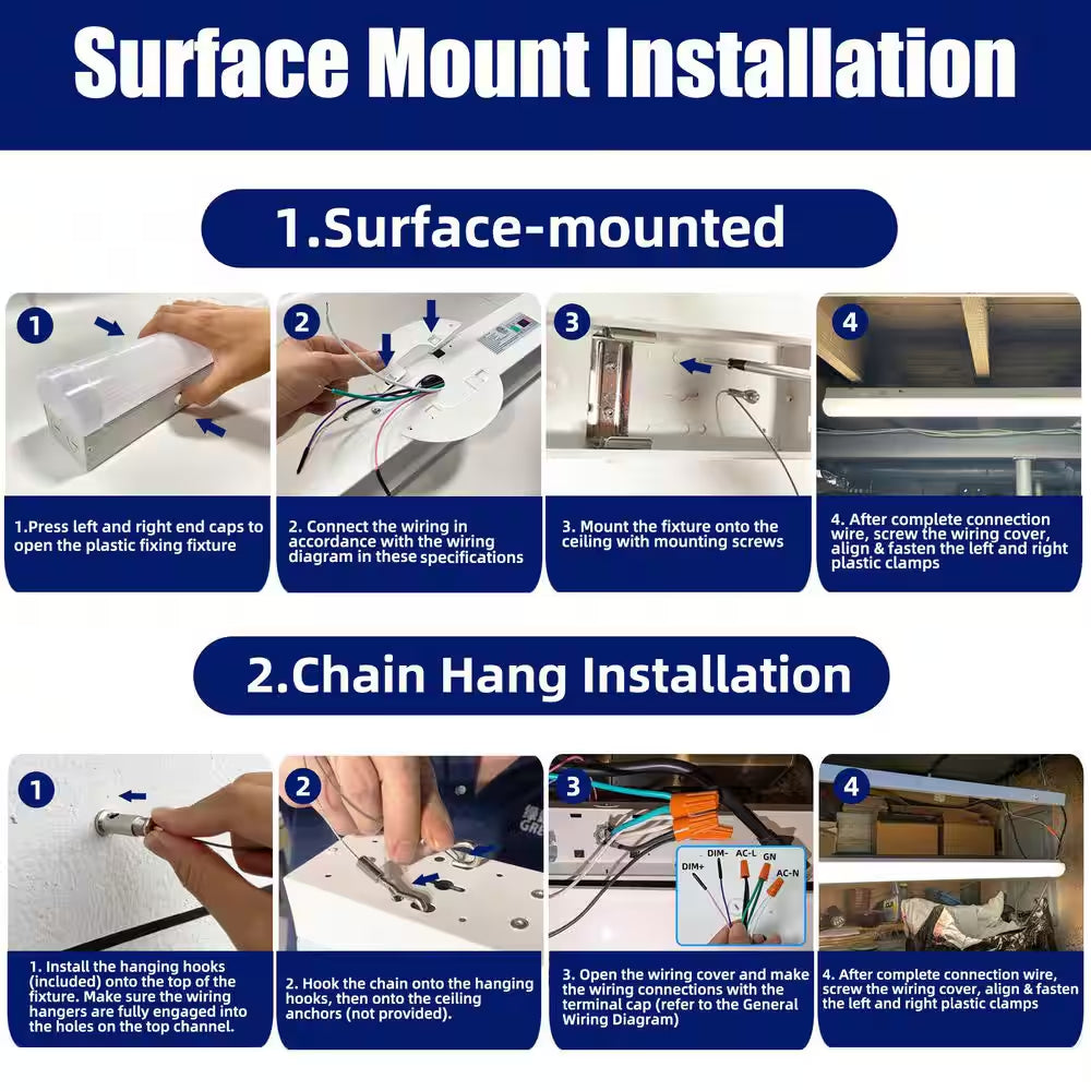 3.38 Ft. White Integrated LED Utility Shop Lights 200-Watt Equivalent Cct/Wattage Selectable,0-10-Volt Dimmable (2-Pack)