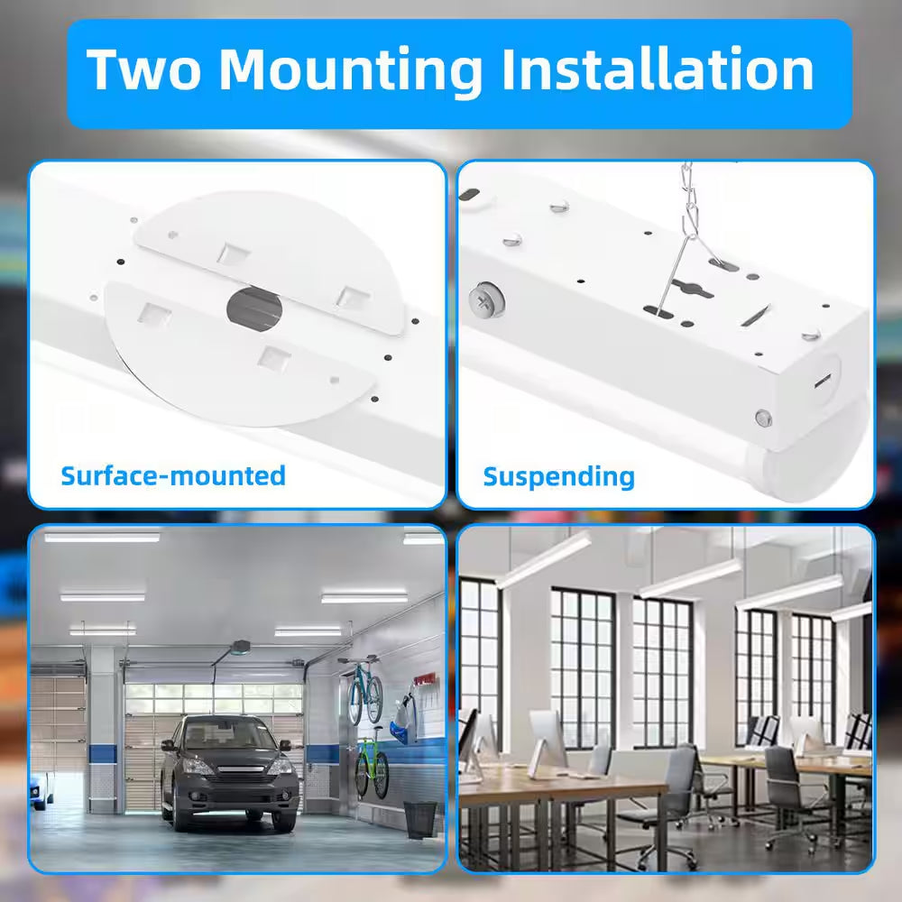 4 Pack 3.38 Ft. Linear Integrated LED White Strip Light Fixture, Cct/Wattage Selectable Hanging Ceiling Light for Garage