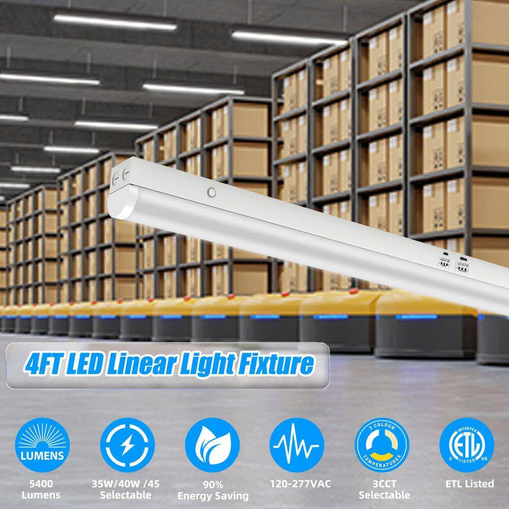 4 Pack 3.38 Ft. Linear Integrated LED White Strip Light Fixture, Cct/Wattage Selectable Hanging Ceiling Light for Garage