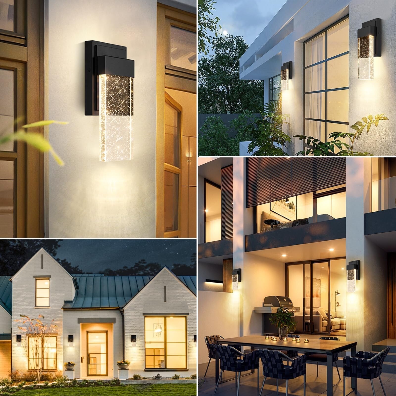 Beslowe Outdoor Wall Light Fixtures with Crystal Bubble Glass, Waterproof Ext...
