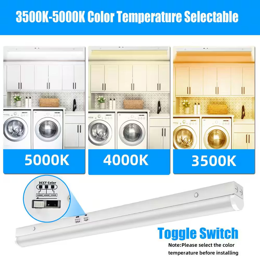 4 Pack 3.38 Ft. Linear Integrated LED White Strip Light Fixture, Cct/Wattage Selectable Hanging Ceiling Light for Garage