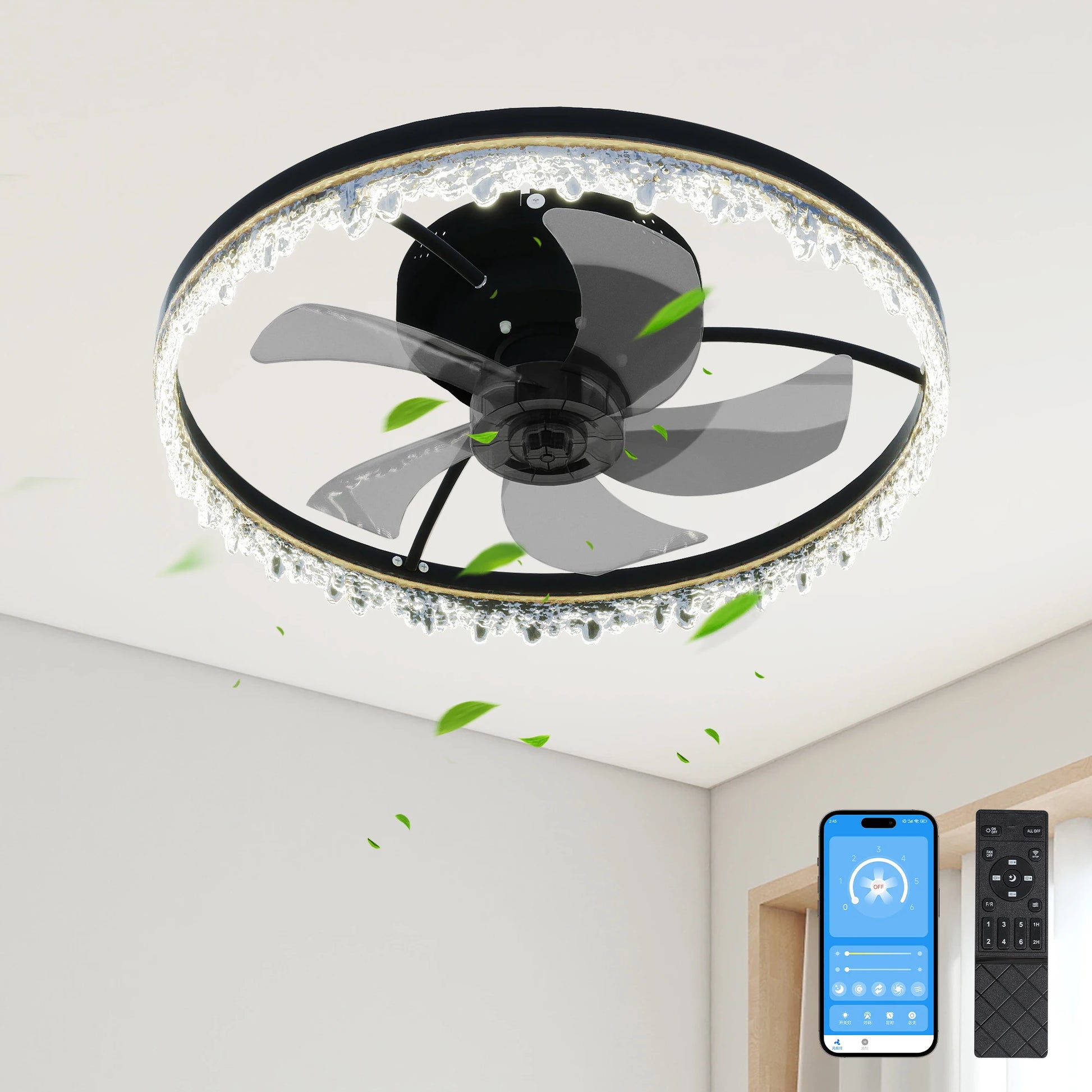 16" 20"24" Ceiling Fan LED Light Flush Mount Modern Fixture Kit With Remote APP Control