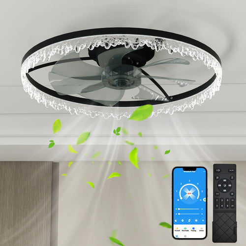 16" 20"24" Ceiling Fan LED Light Flush Mount Modern Fixture Kit With Remote APP Control